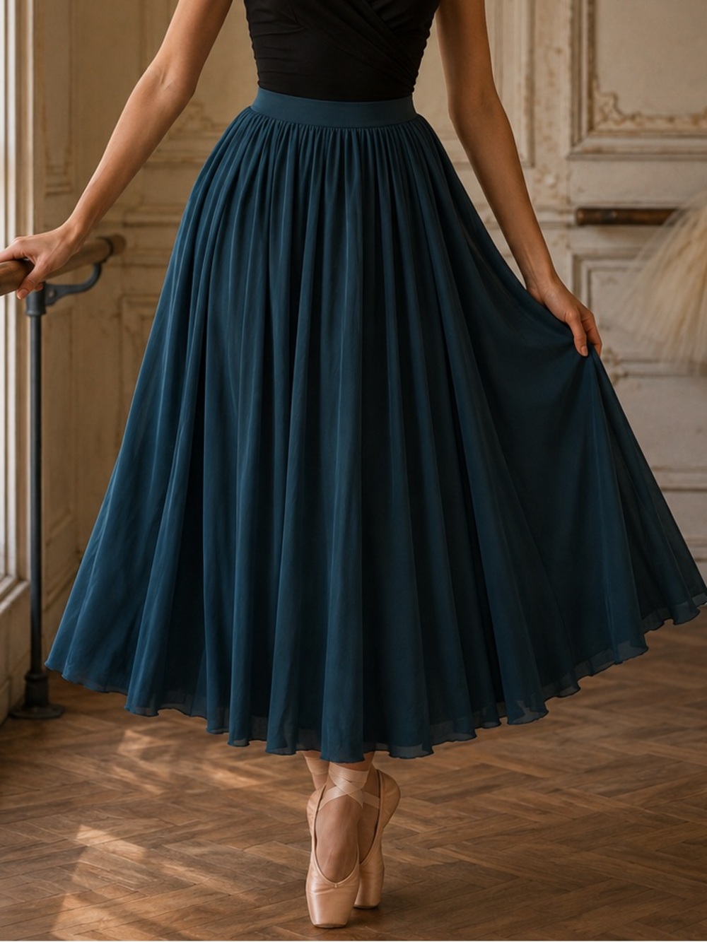 Natalie Dancewear N9112 Women’s Lyrical Flow Floor Length Skirt Teal Stretch